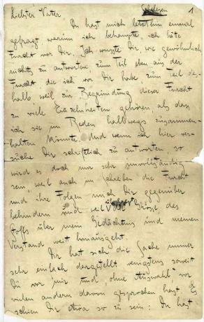 الصفحة الأولى من "رسالة كافكا إلى أبيه".
