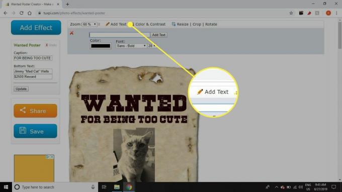 لقطة شاشة لـ Tuxpi مع تمييز الزر Add Text