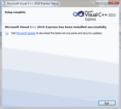 تم تثبيت Visual C ++ 2010 Express بنجاح