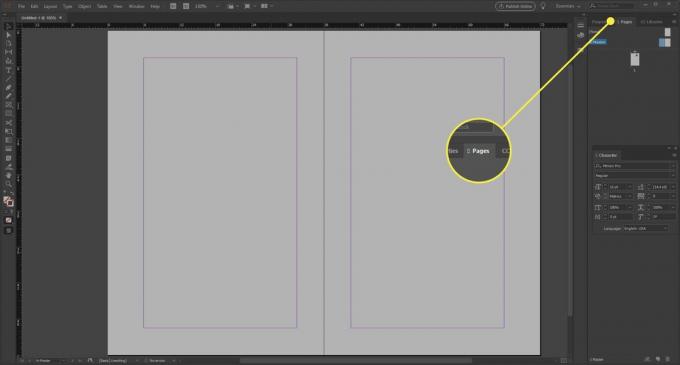 علامة التبويب الصفحات في InDesign