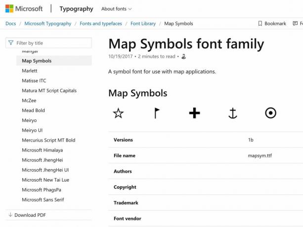 شاشة عائلة خطوط Microsoft Map Symbols