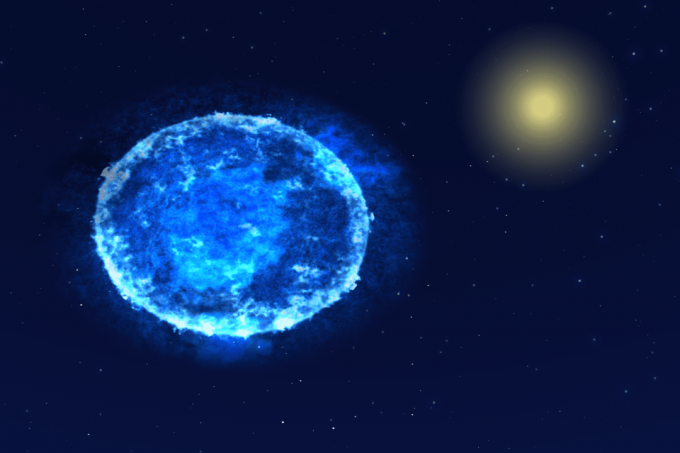 Vega أكبر من الشمس ، زرقاء بدلاً من صفراء ، مسطحة ومحاطة بسحابة غبار.