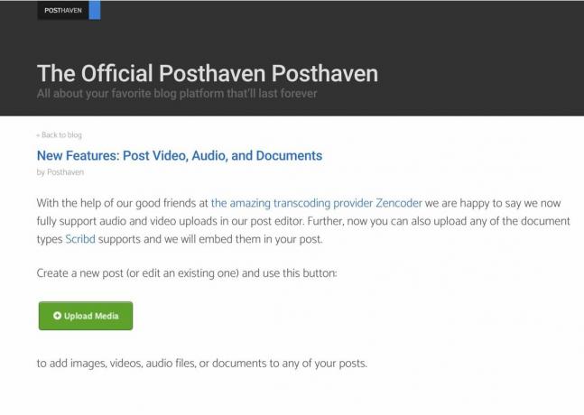 إعلان Posthaven حول دعم الفيديو والصوت والمستندات