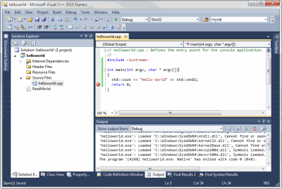 مرئي C ++ 2010 Express Hello World