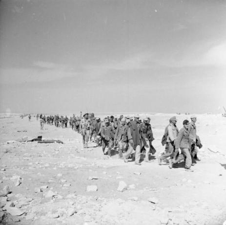 صورة كلوم للسجناء الألمان وهم يسيرون في الصحراء.