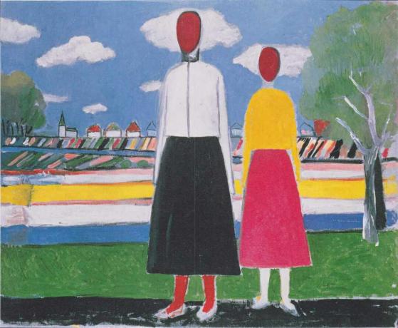 kazimir malevich امرأتان في المناظر الطبيعية