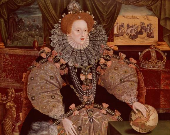 تم تصوير إليزابيث الأولى في صورة أرمادا ، حوالي 1588